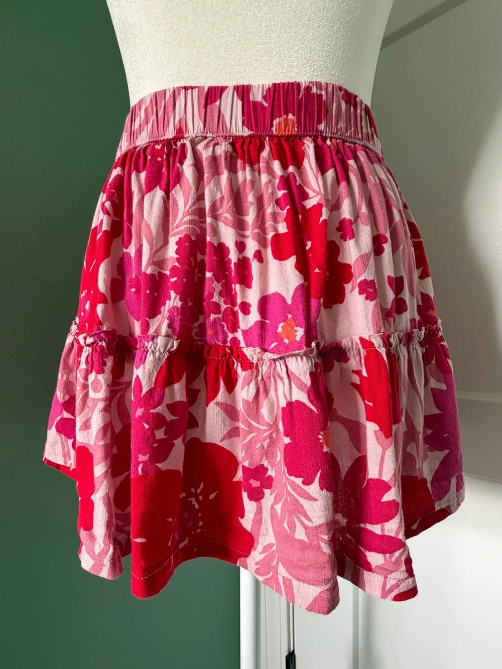 GAP Kids Pink and Red Floral Tiered Skirt